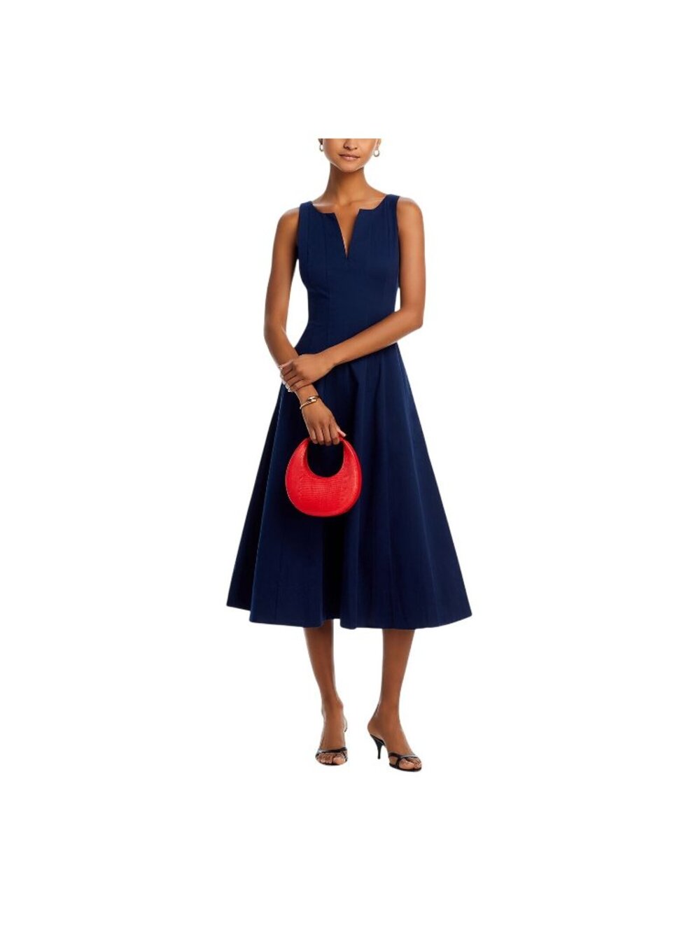 NWT Aqua Womens Paneled V-Neck Midi Dress IDL9634 Navy Blue S